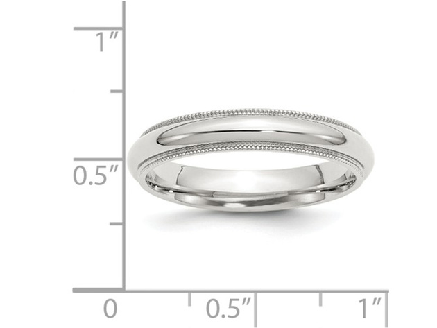 Ladies or Mens Comfort Fit 4mm Milgrain Wedding Band in Sterling Silver - 5.5
