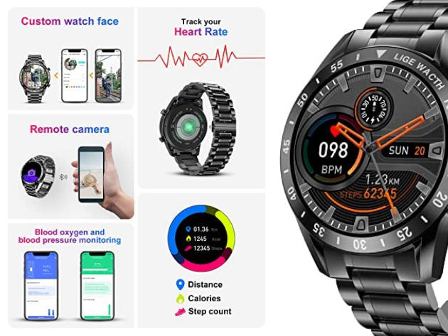 Men's Smartwatch with Stainless Steel Band