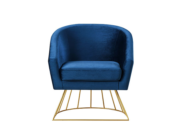 Adalene Velvet Accent Chair (Navy/Gold)