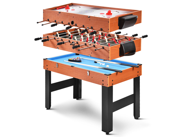 Costway 3-In-1 48'' Multi Game Table w/Billiards Soccer and Side Hockey for  Party and Family Night - Natural/Green