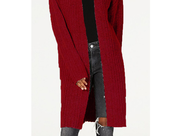 Hooked Up By Iot Juniors' Cozy Rib-Knit Cardigan Red Size Small