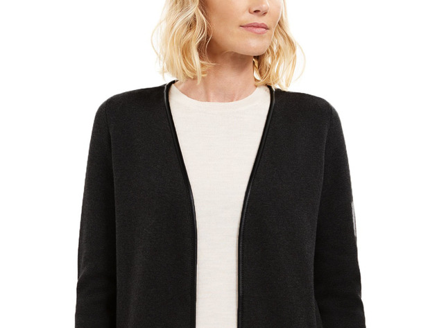 Charter Club Women's Petite Milano Cotton Completer Sweater Black Size Petite