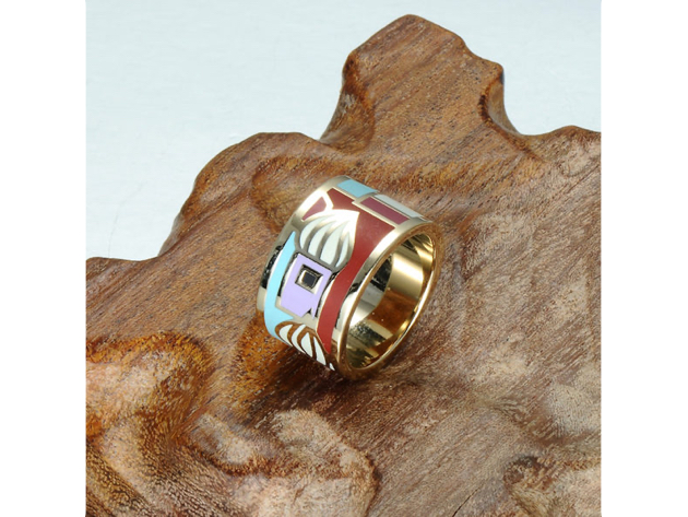 Homvare Women’s Gold Plated Handmade Enamel Ring Size 7 - Red