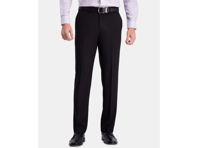 Haggar Men's Premium Comfort Straight-Fit 4-Way Stretch Wrinkle-Free Flat-Front Dress Pants Black Size 33X30