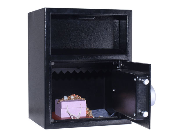 Costway Digital Safe Box Depository Drop Deposit Front Load Cash Vault Lock Home Jewelry Black