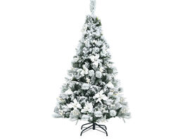 Costway 5ft Snow Flocked Hinged Christmas Tree w/ Berries & Poinsettia Flowers - White