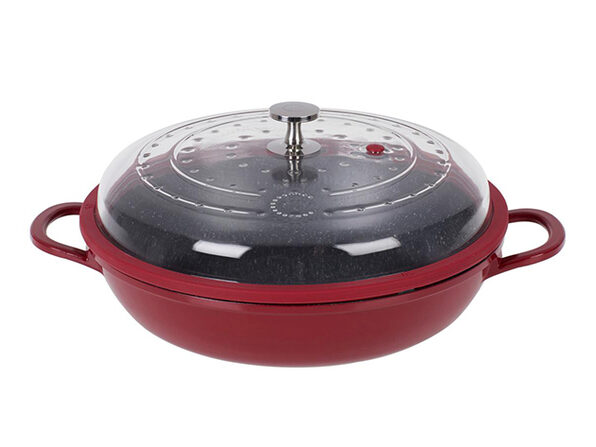 Curtis Stone 4-Quart Cast Aluminum Pan with Glass Lid Red - Product Image