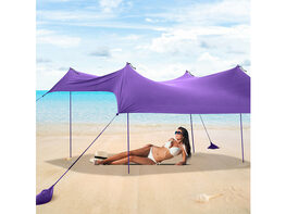 Costway Family Beach Tent Canopy w/ 4 Poles Sandbag Anchors 7'x7' UPF50+ - Purple