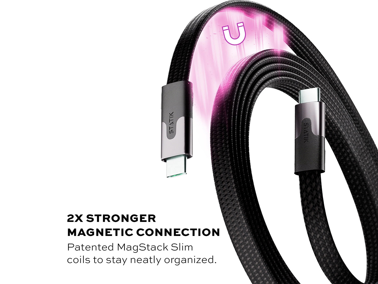 Statik® MagStack™ Slim Pro 3ft USB-C Tangle-Free Magnetic 100W Fast Charge Cables