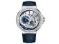 Legacy Automatic 45mm Skeleton Dual Time Watch  - Silver Dial with Blue Leather