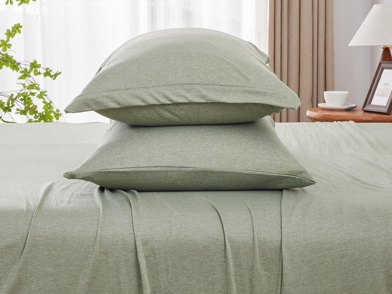 Kathy Ireland 4 Piece Heathered Jersey Knit Cotton Sheet Set (Queen/Olive)