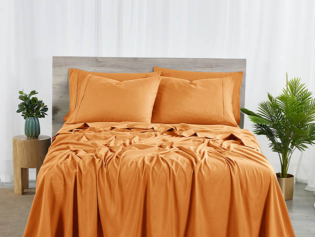 Bamboo 2000 Count 6-Piece Sheet Set with SnugGrip (Orange/Queen)