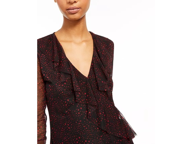 INC International Concepts Women's Ruffled Surplice Printed Top  Black Size Extra Small