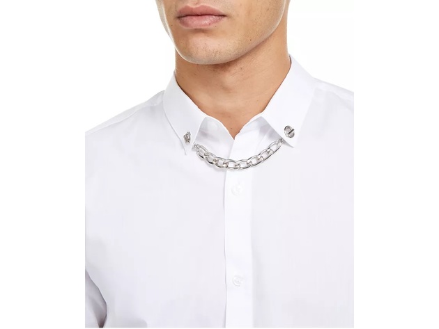 INC International Concepts Men's Collar Chain Shirt White Size Large