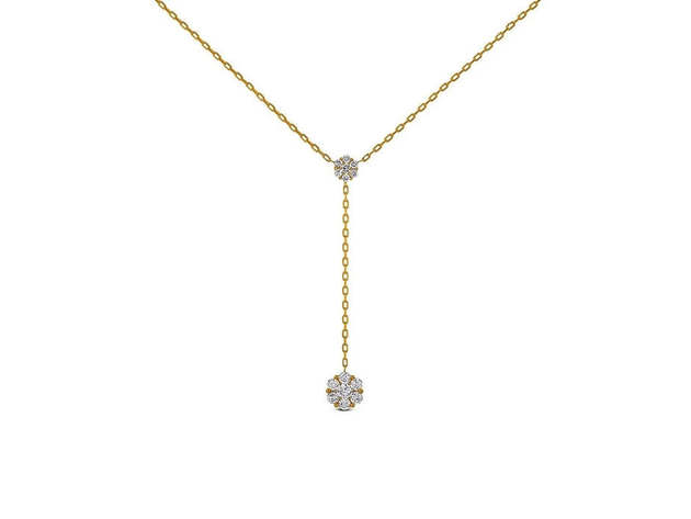 18kt Gold Cubic Zirconia Flower Drop Necklace (Yellow)