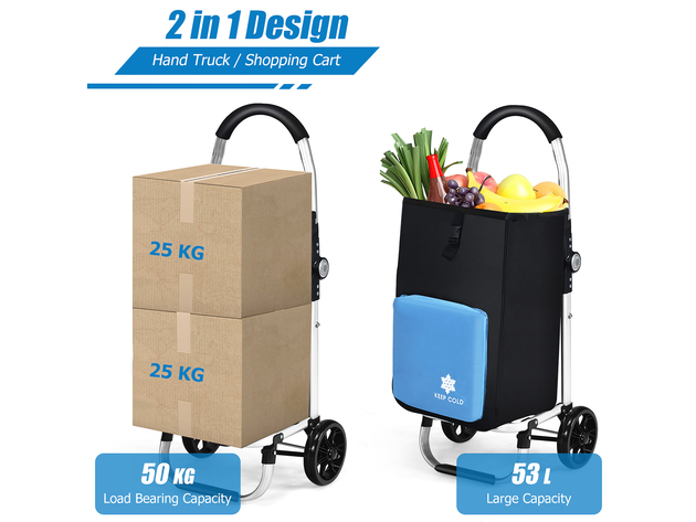 Costway Folding Utility Dolly Shopping Grocery Cart w/ Removable Bag - Black/Blue/White