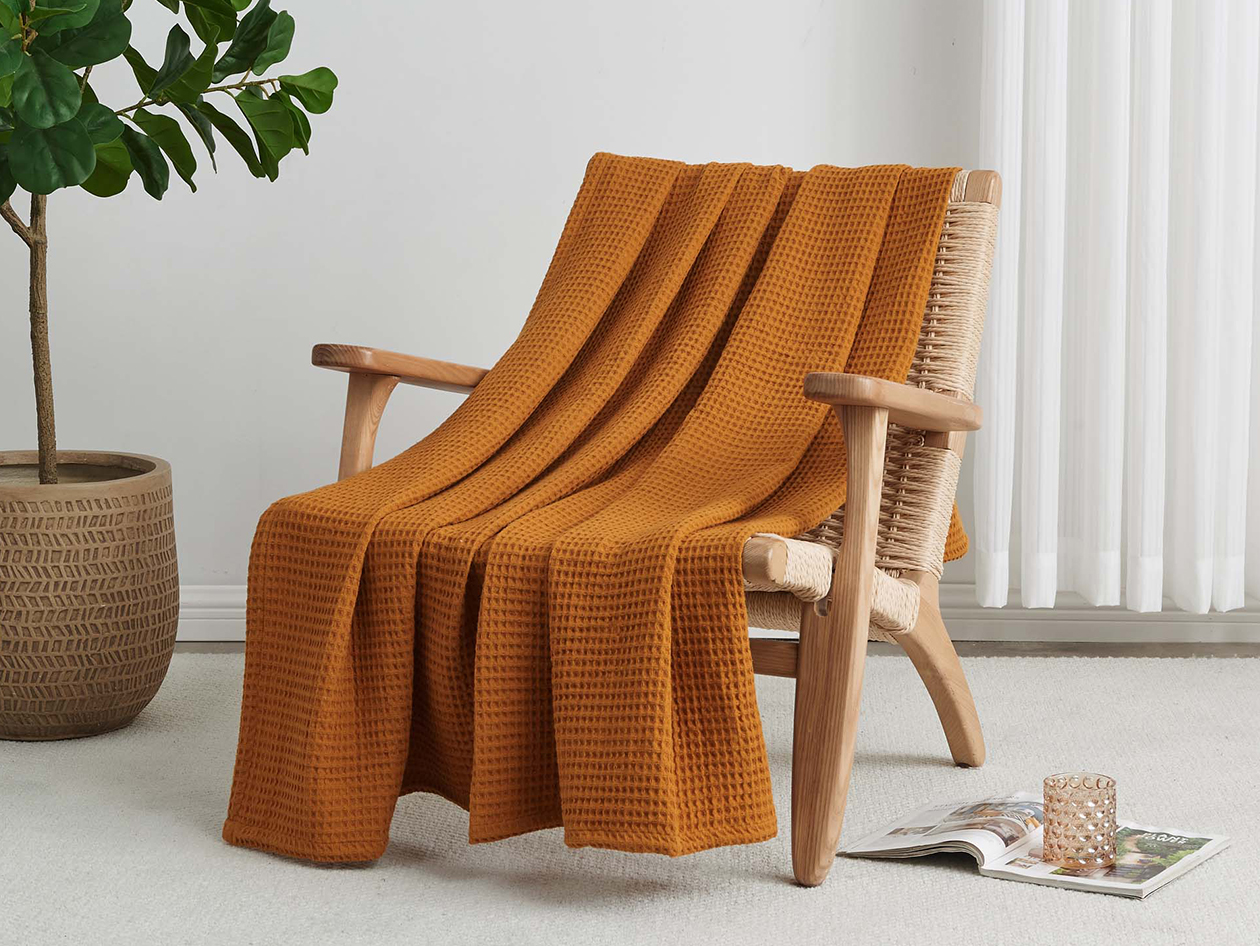 Vintage Cotton Waffle Blanket (Queen/Bronze)