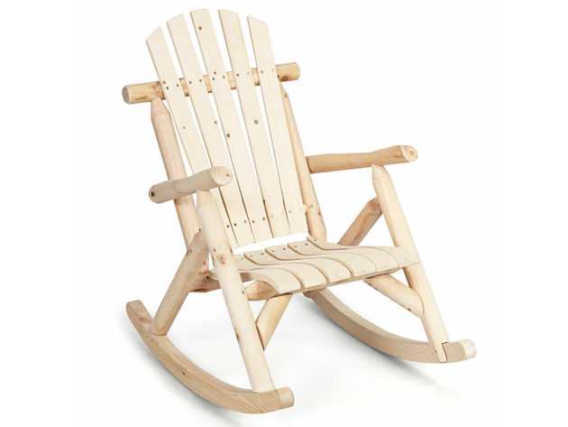 Costway Log Rocking Chair Wood Single Porch Rocker Lounge Patio Deck Furniture Natural