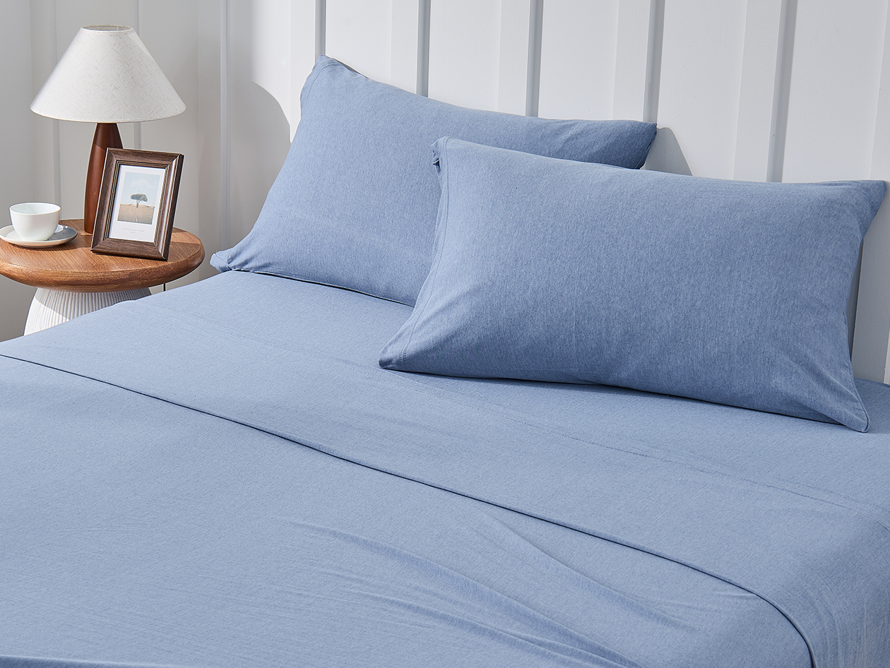 Kathy Ireland 4 Piece Heathered Jersey Knit Cotton Sheet Set (Full/Light Blue)