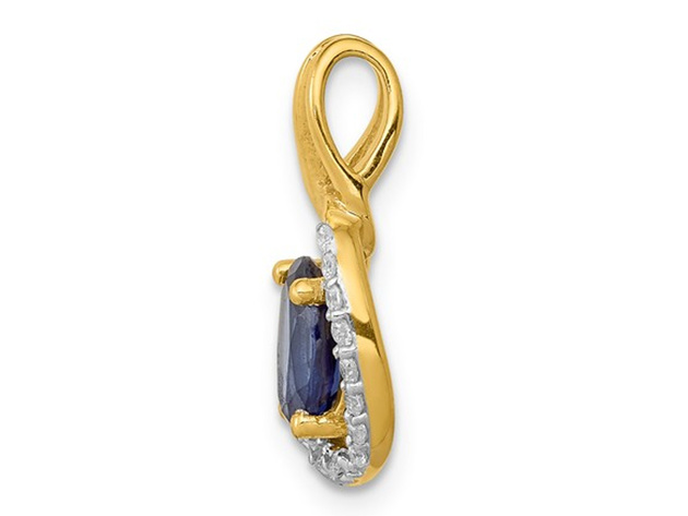 4/5 Carat (ctw) Natural Blue Sapphire Drop Pendant Necklace with Diamonds 1/10 Carat (ctw) in 14K Yellow Gold