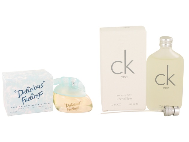 Gift set  DELICIOUS FEELINGS by Gale Hayman EDT Spray (New Packaging) 3.4 oz And  CK ONE EDT Pour/Spray (Unisex) 1.7 oz