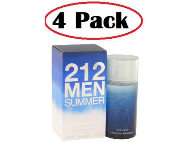 4 Pack of 212 Summer by Carolina Herrera Eau De Toilette Spray Limited Edition 3.4 oz