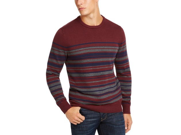 Club Room Men's Stripe Cotton Sweater Red Size XX-Large