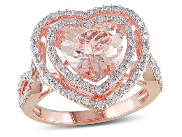 3/4 Carat (ctw) Morganite Heart Ring in 10K Rose Gold with Diamonds - 9