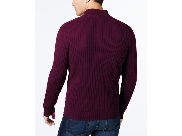 Alfani Men's Ribbed Full-Zip Sweater Burgundy Size 2 Extra Large