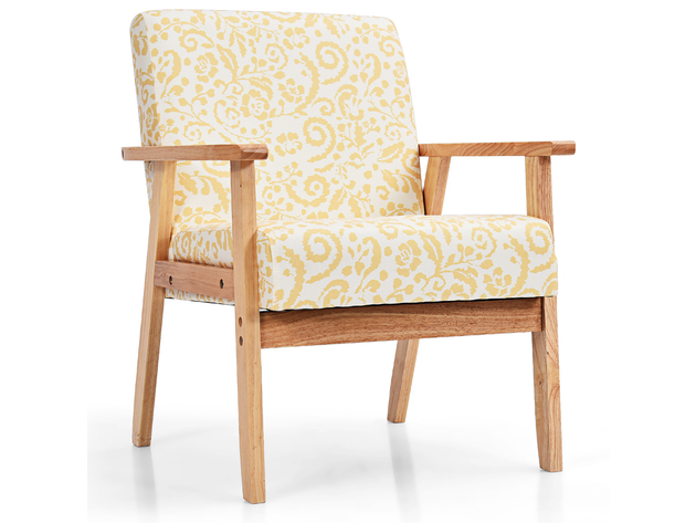 Costway Modern Accent Armchair Upholstered Lounge Chair w/Rubber Wood Leg - Yellow Floral