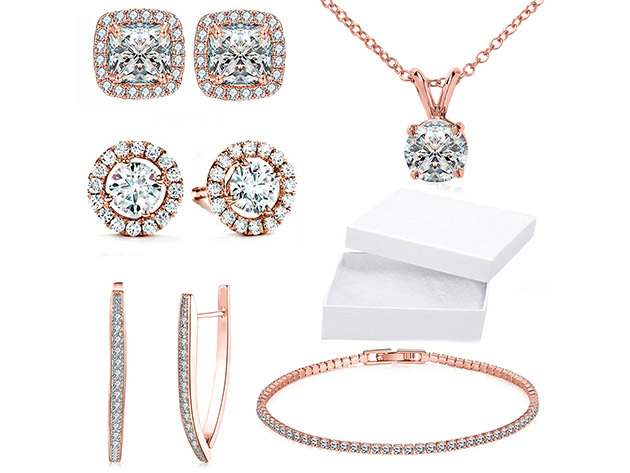 10CT 5-Piece Jewelry Set with Swarovski® Crystals (Rose Gold)