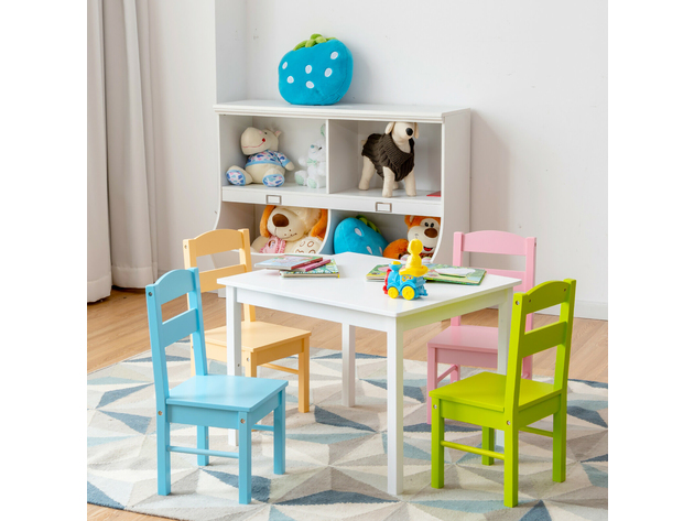 Costway 5 Piece Kids Wood Table Chair Set Activity Toddler Playroom Furniture Colorful - White, Pink, Blue, Green, Yellow