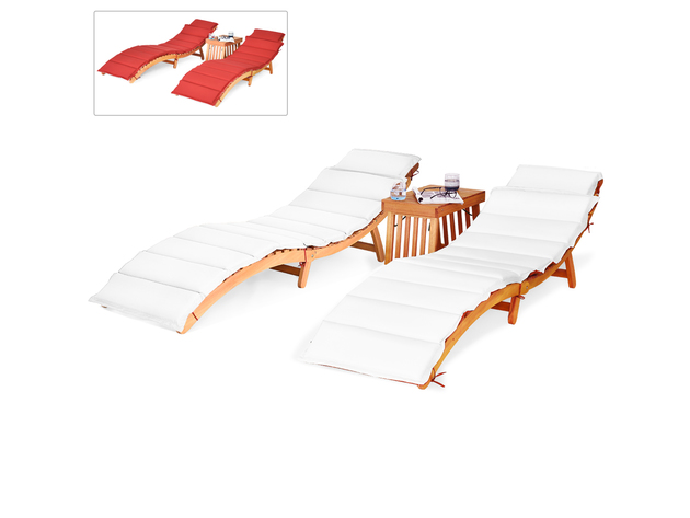 Costway 3PCS Wooden Folding Lounge Chair Set Cushion Pad Pool Deck 