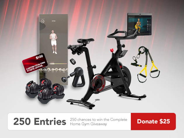 250 Entries to Win the Complete Home Gym Giveaway Ft. Peloton & Donate to Charity