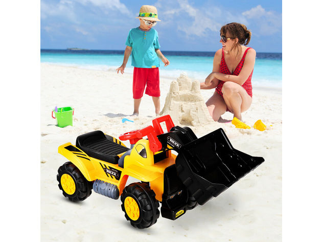 Costway Kids Toddler Ride On Excavator Digger Truck Scooter w/ Sound & Seat Storage Toy - Yellow