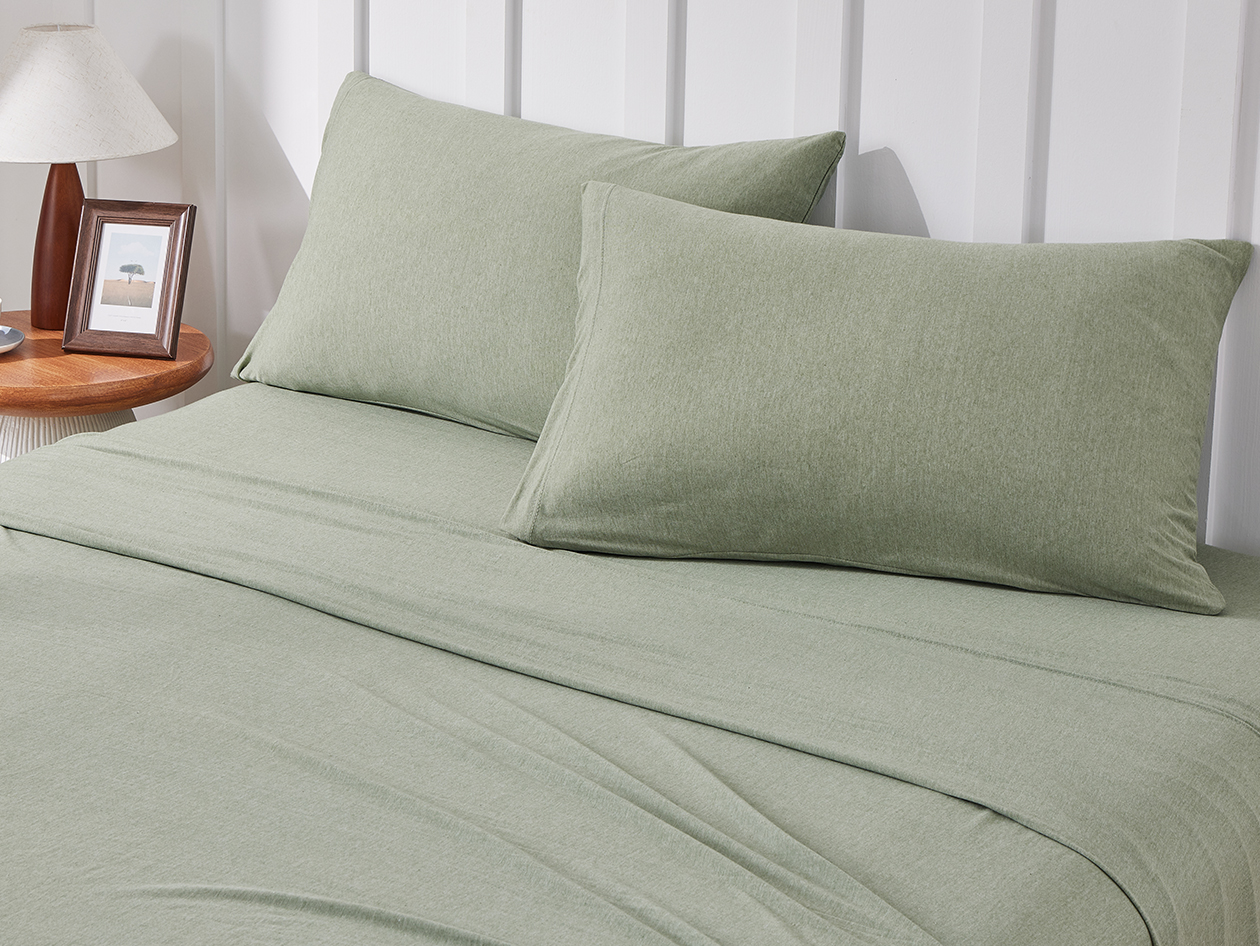 Kathy Ireland 4 Piece Heathered Jersey Knit Cotton Sheet Set (Full/Olive)