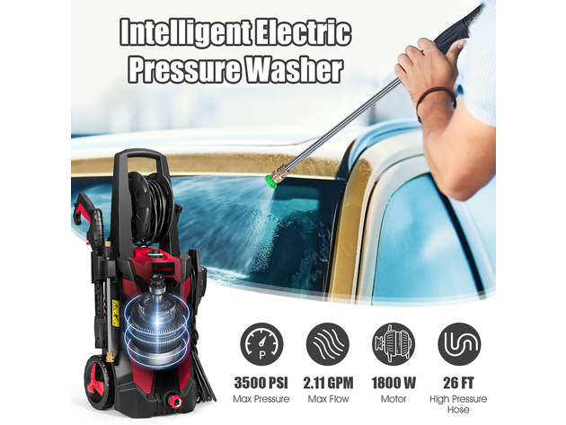 Costway 3500 PSI 2.1GPM Electric Pressure Washer High Power Water Cleaner W/ 5 Nozzles - Black + Red