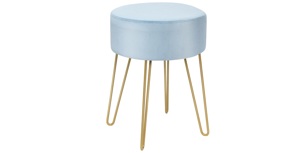 Costway Round Velvet Ottoman Footrest Stool Side Table Dressing Chair w/Metal Legs Pink\Blue\Green - Light Blue