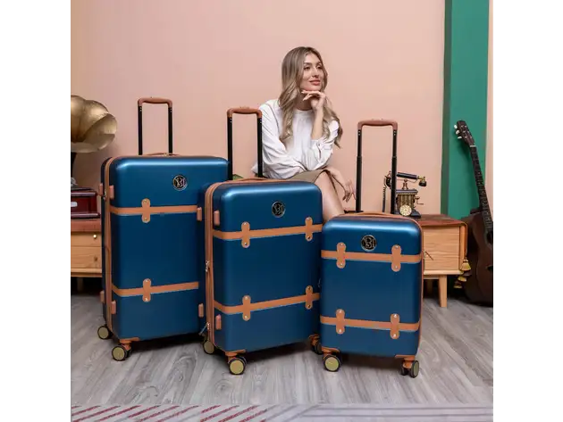 Grace 3 Piece Expandable Retro Luggage Set (Blue)