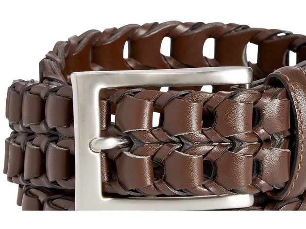Perry Ellis Men's Portfolio Leather Buckle Braided Belt Brown Size Medium