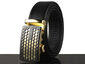 Mens Adjustable Ratchet Slide Buckle Belt -  Black Belt - Black & Gold Buckle