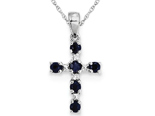 1/2 Carat (ctw) Natural Dark Blue Sapphire Cross Pendant Necklace in  Sterling Silver with Chain StackSocial