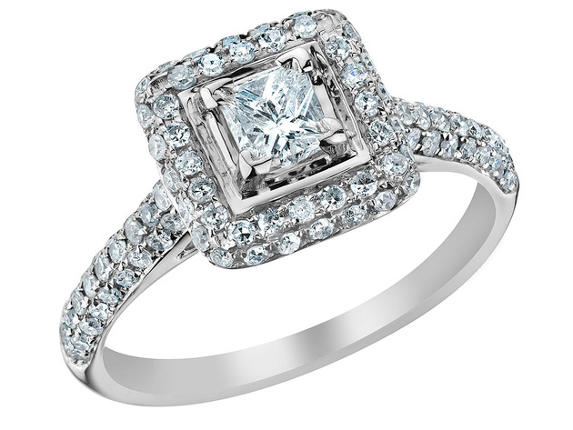 1.25 Carat (ctw H-I, I1-I2) Princess Cut Diamond Engagement Ring & Wedding Band Set in 14K White Gold 
