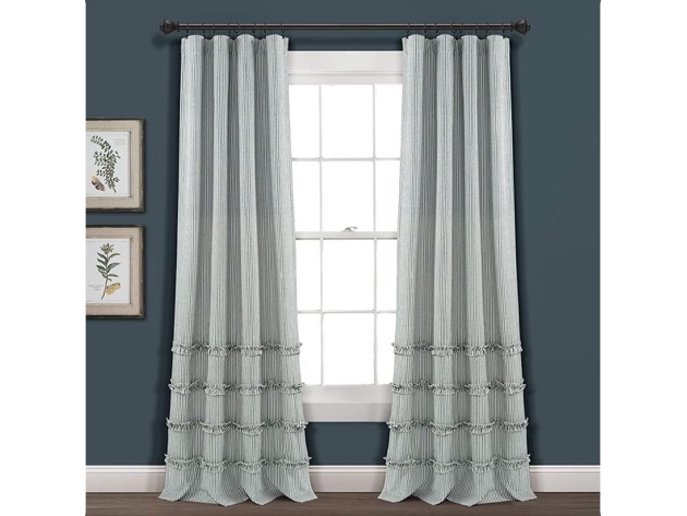 Lush Decor Vintage Stripe Yarn Dyed Cotton Window Curtain Panel Pair- Denim Blue (Like New, No Retail Box)