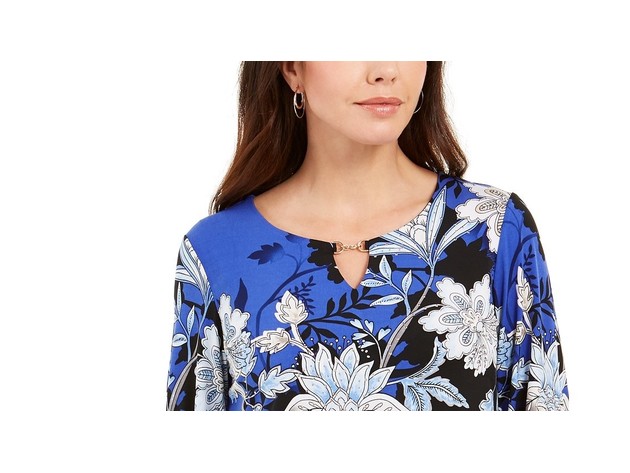 JM Collection Women's Printed Hardware-Keyhole TunicNavy Size X-Small