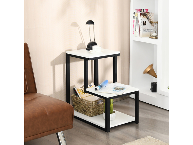 Costway 3-Tier End Table Sofa Side Table Night Stand W/ Shelf for Living Room White