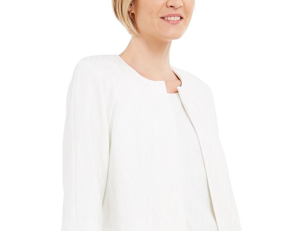 Kasper Petite Women's Textured Knit Jacket white Size 14