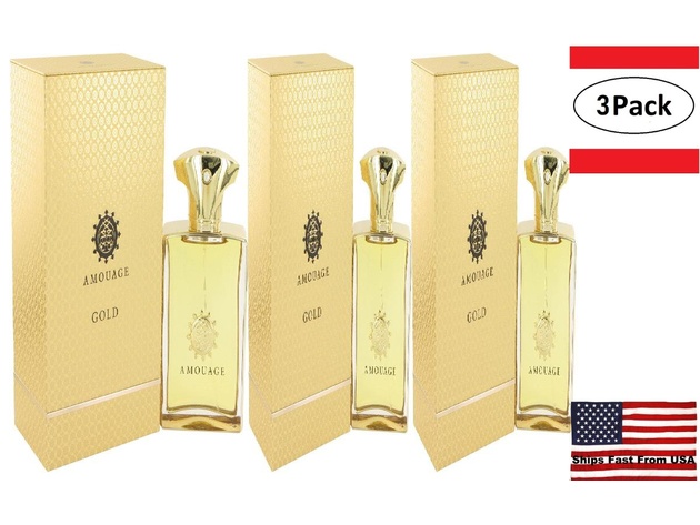 3 Pack Amouage Gold by Amouage Eau De Parfum Spray 3.4 oz for Men