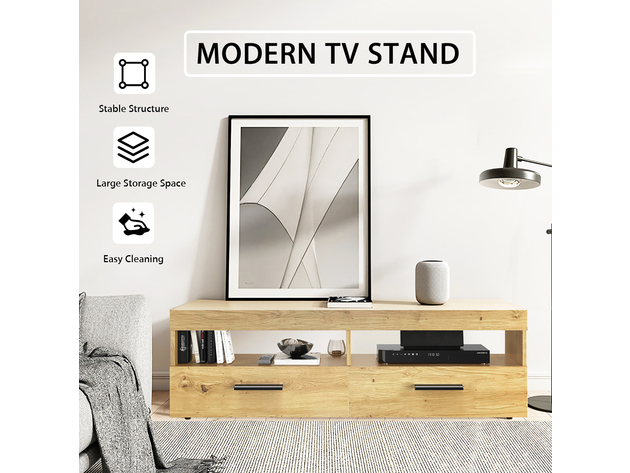 Costway TV Stand Entertainment Media Center for TV's up to 60'' w/ 2 Drawers - Oak