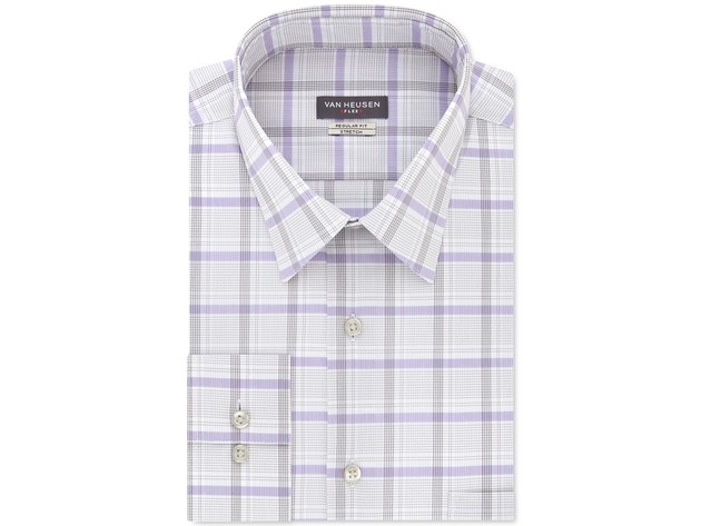 Van Heusen Men's Classic/Regular-Fit Stretch Flex Check Dress Shirt Gray 17-32-33